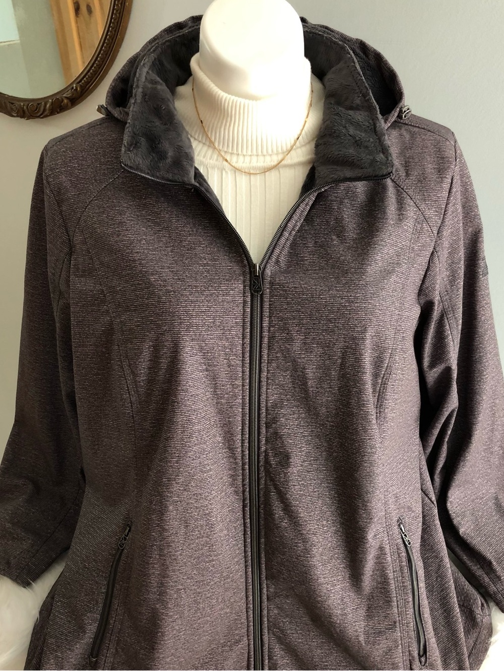 ZeroXposur Grey & Pink Faux Fur Lined Hooded Winter Jacket Size 2X